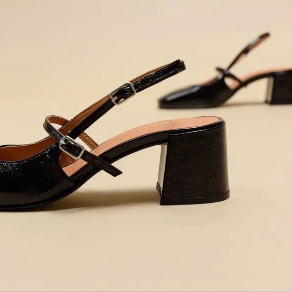 Jonak Paris leather square toe slingback open back Mary Jane babies block heels - Picture 1 of 13